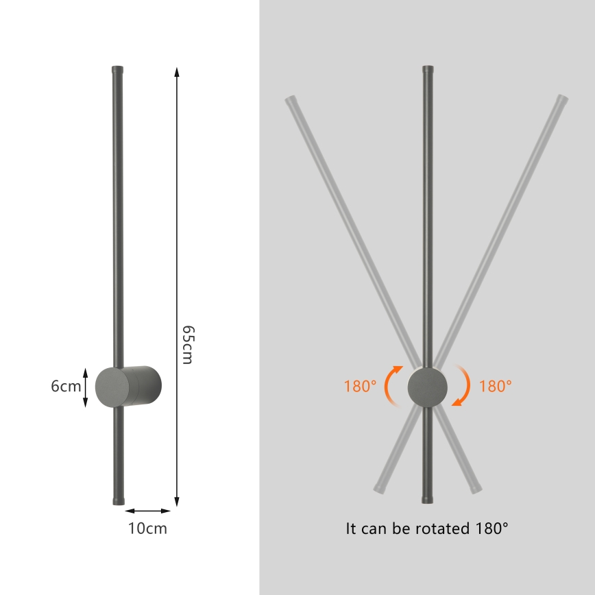 Brilagi - Aplique de pared exterior LED AURA LED/12W/230V 4000K IP54 65 cm antracita CRI 90