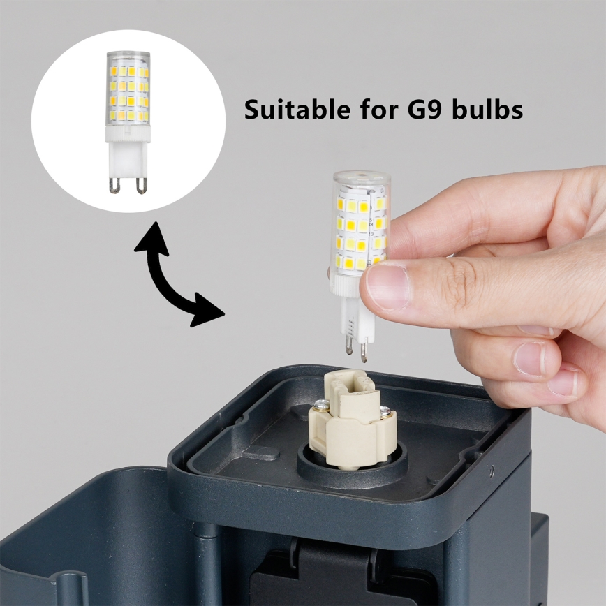 Brilagi - Lámpara de pared exterior PILLAR con enchufe SCHUKO 1xG9/11W/230V IP44 antracita