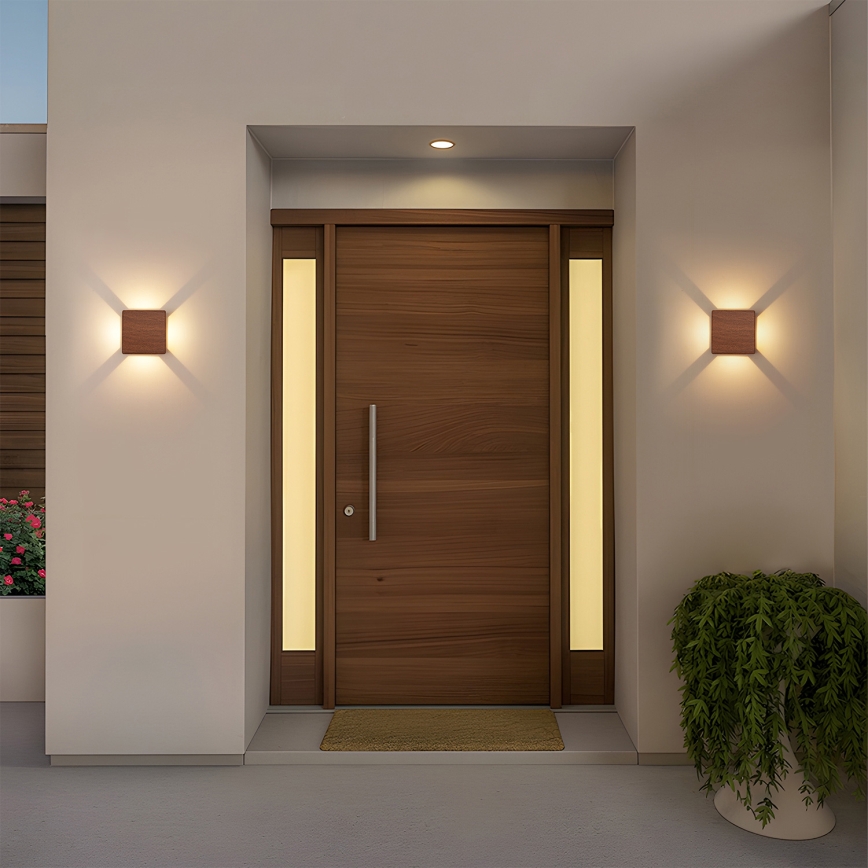 BRILAGI - Aplique de pared exterior LED QUADRAY LED/6W/230V acabado en madera IP54