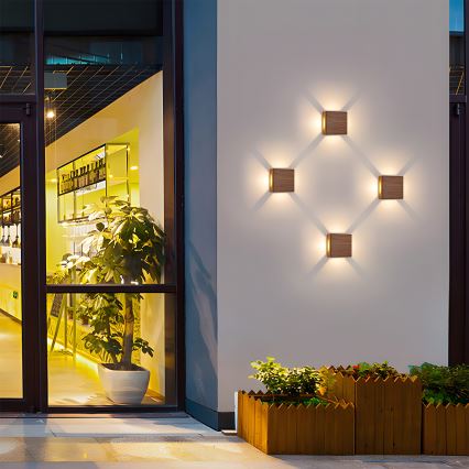 BRILAGI - Aplique de pared exterior LED QUADRAY LED/6W/230V acabado en madera IP54