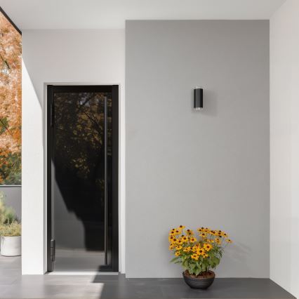 Brilagi - Aplique de pared exterior LED RGBW regulable MATERA 2xGU10/4,8W/230V 3000K IP54 negro + mando a distancia