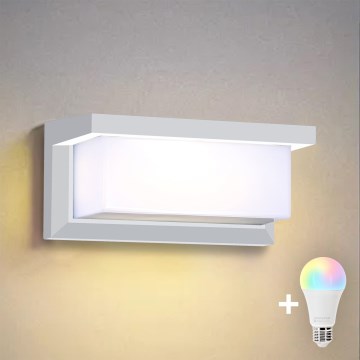 Brilagi - Aplique de pared exterior LED RGBW regulable BRICKY 1xE27/9W/230V 2700-6500K IP54 blanco