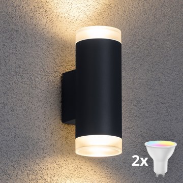 Brilagi - Aplique de pared exterior LED RGBW regulable MATERA 2xGU10/4,8W/230V 3000K IP54 antracita + mando a distancia