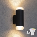 Brilagi - Aplique de pared exterior LED RGBW regulable MATERA 2xGU10/4,8W/230V 3000K IP54 negro + mando a distancia