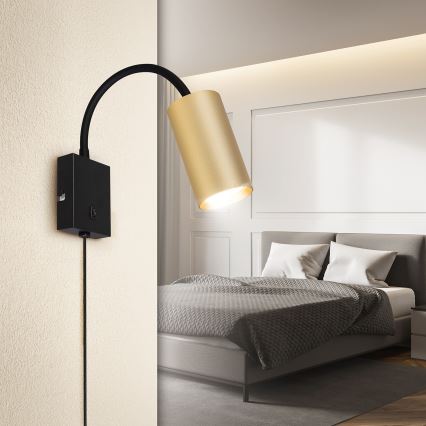 BRILAGI - Lámpara de pared flexible con interruptor SELE 1xGU10/30W/230V negra/dorada