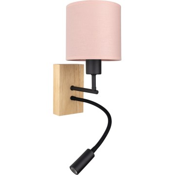 BRILAGI - Aplique de pared LED flexible BOBO WOOD 1xE27/25W/230V + LED/3W roble/negro/rosa