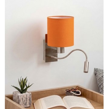 Brilagi - Aplique de pared LED flexible NUBILA 1xE27/25W/230V + LED/3W cromo mate/naranja
