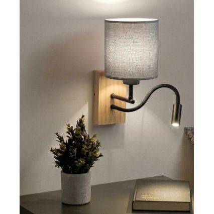 Brilagi - Lámpara de pared LED flexible NUBILA WOOD 1xE27/25W/230V + LED integrado 3W roble/negro/gris claro