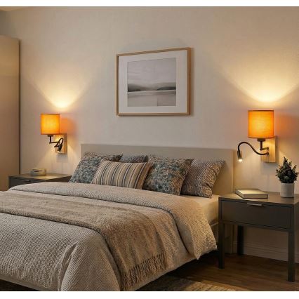 Brilagi - Lámpara de pared LED flexible NUBILA WOOD 1xE27/25W/230V + LED integrado 3W roble/negro/gris claro