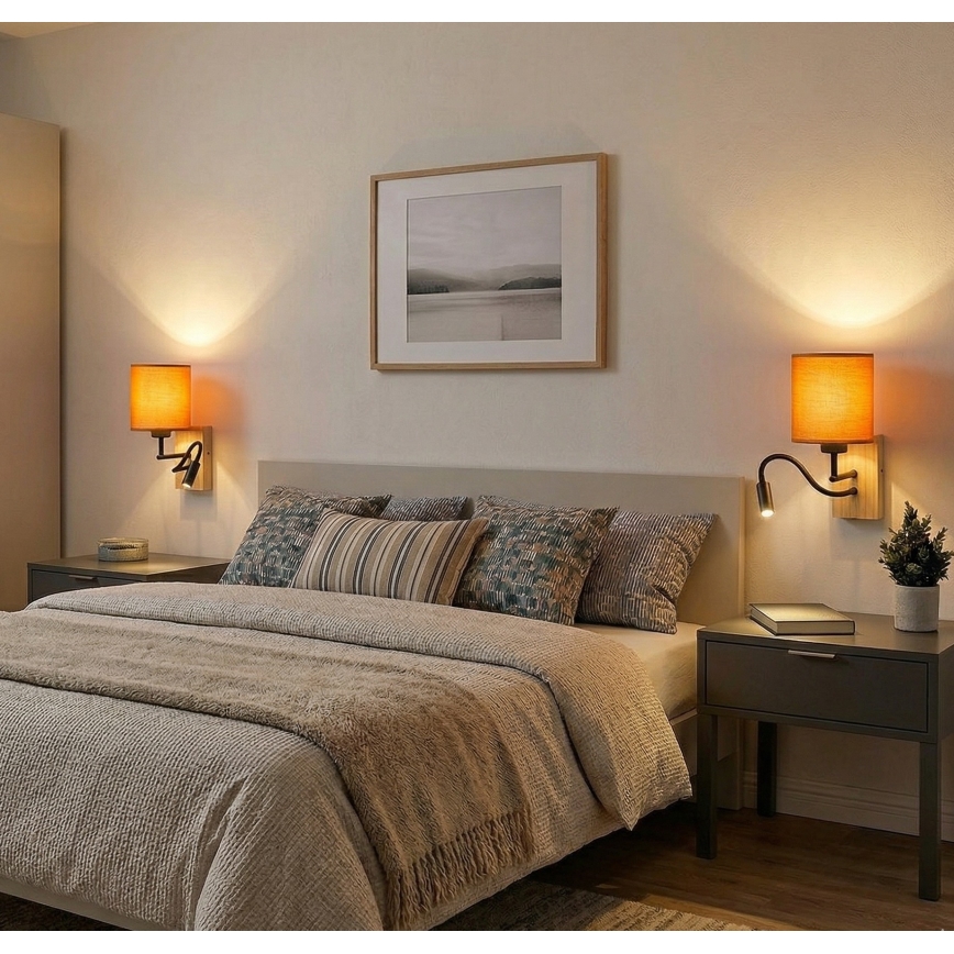 Brilagi - Lámpara de pared LED flexible NUBILA WOOD 1xE27/25W/230V + LED integrado 3W roble/negro/gris claro
