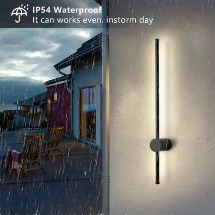 Brilagi - Aplique LED de pared exterior AURA, 12W/230V, 3000K, IP54, 65 cm, negro, CRI 90