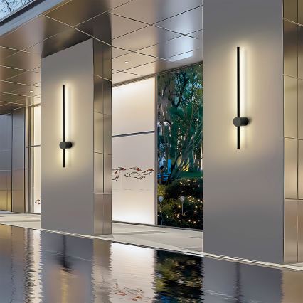 Brilagi - Aplique LED de pared exterior AURA, 12W/230V, 3000K, IP54, 65 cm, negro, CRI 90