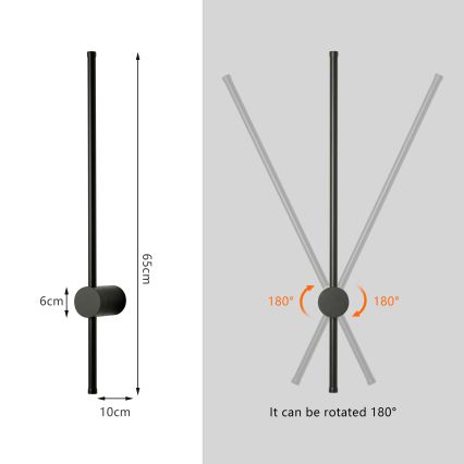 Brilagi - Aplique LED de pared exterior AURA, 12W/230V, 3000K, IP54, 65 cm, negro, CRI 90