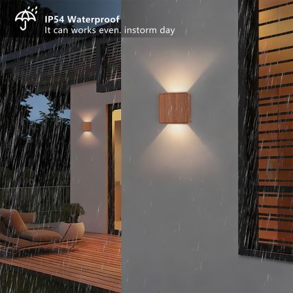 Brilagi - Aplique de pared LED para exterior DOUBLERAY LED/6W/230V, acabado en madera, IP54
