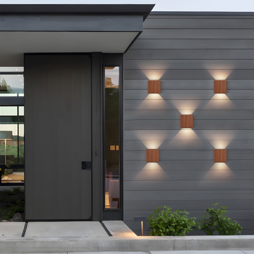 Brilagi - Aplique de pared LED para exterior DOUBLERAY LED/6W/230V, acabado en madera, IP54