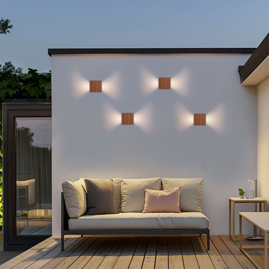 Brilagi - Aplique de pared LED para exterior DOUBLERAY LED/6W/230V, acabado en madera, IP54