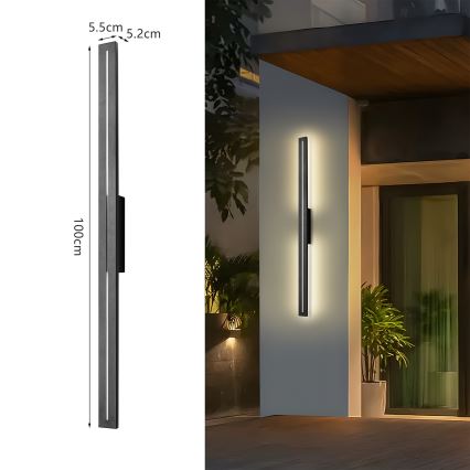 Brilagi - Aplique de pared para exterior LINEO LED/24W/230V 3000K IP65 100 cm negro CRI 90