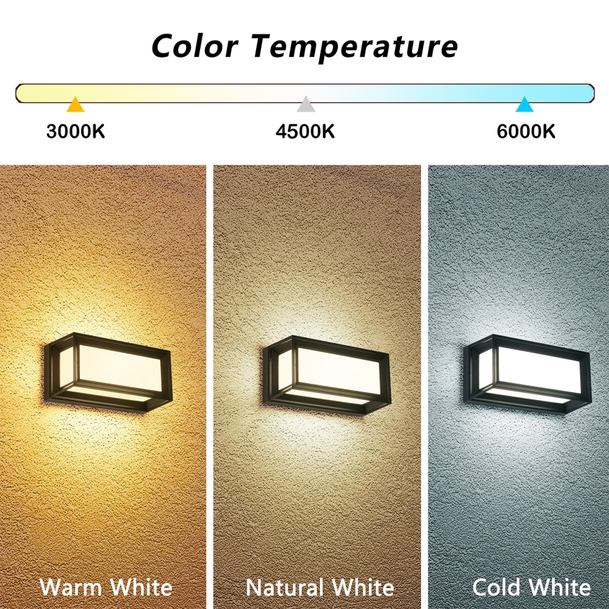 Brilagi - Aplique de pared exterior LED PARKER LED/12W/230V 3000/4500/6000K negro IP44
