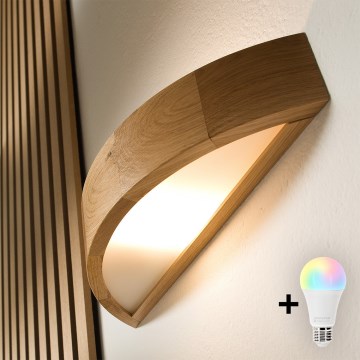 Brilagi - Aplique de pared LED RGBW regulable CARVALHO 1xE27/15W/230V 2700-6500K Wi-Fi roble