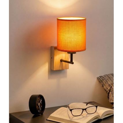 Brilagi - Aplique de pared NUBILA WOOD 1xE27/25W/230V roble/negro/naranja