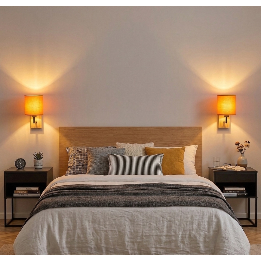 Brilagi - Aplique de pared NUBILA WOOD 1xE27/25W/230V roble/negro/naranja