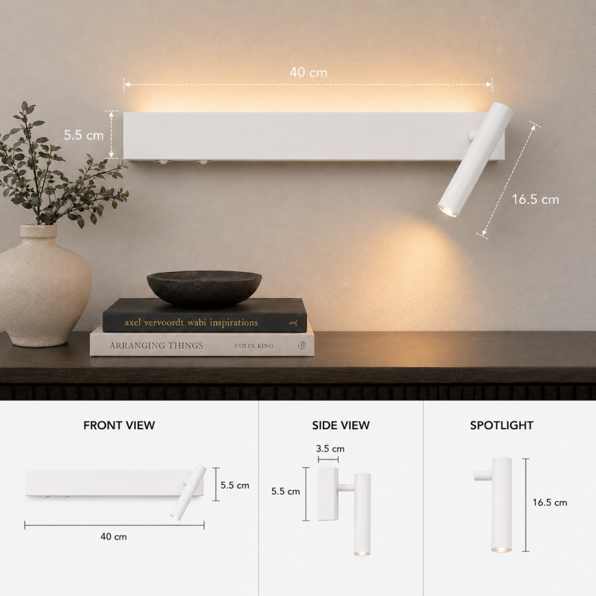 BRILAGI - Aplique de pared orientable ARLIX LED/3W/230V + LED/7W blanco IRC 90