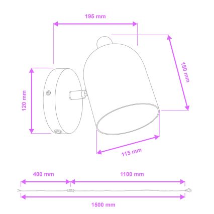 Brilagi - Aplique de pared orientable GALLION 1xE27/15W/230V verde