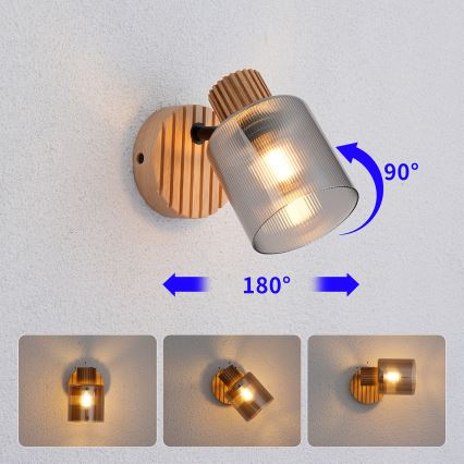 Brilagi - Aplique de pared orientable HYGGE 1xE14/15W/230V madera/ahumado