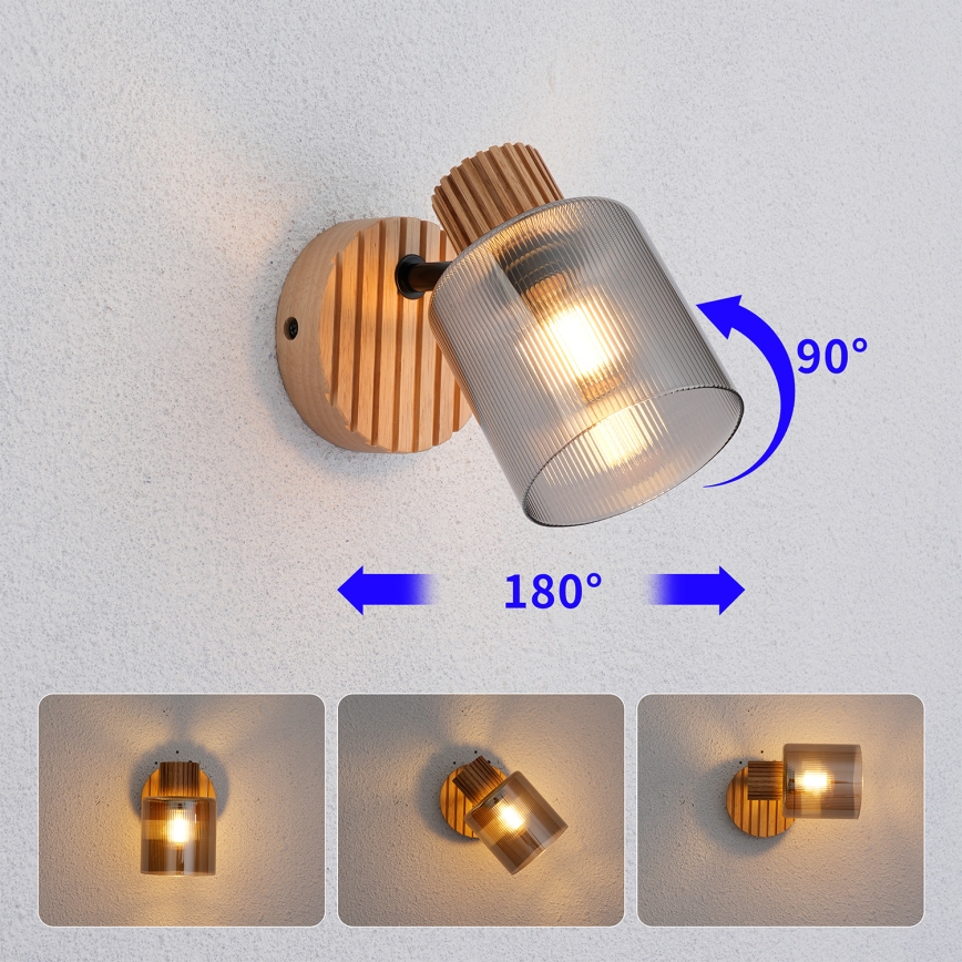 Brilagi - Aplique de pared orientable HYGGE 1xE14/15W/230V madera/ahumado