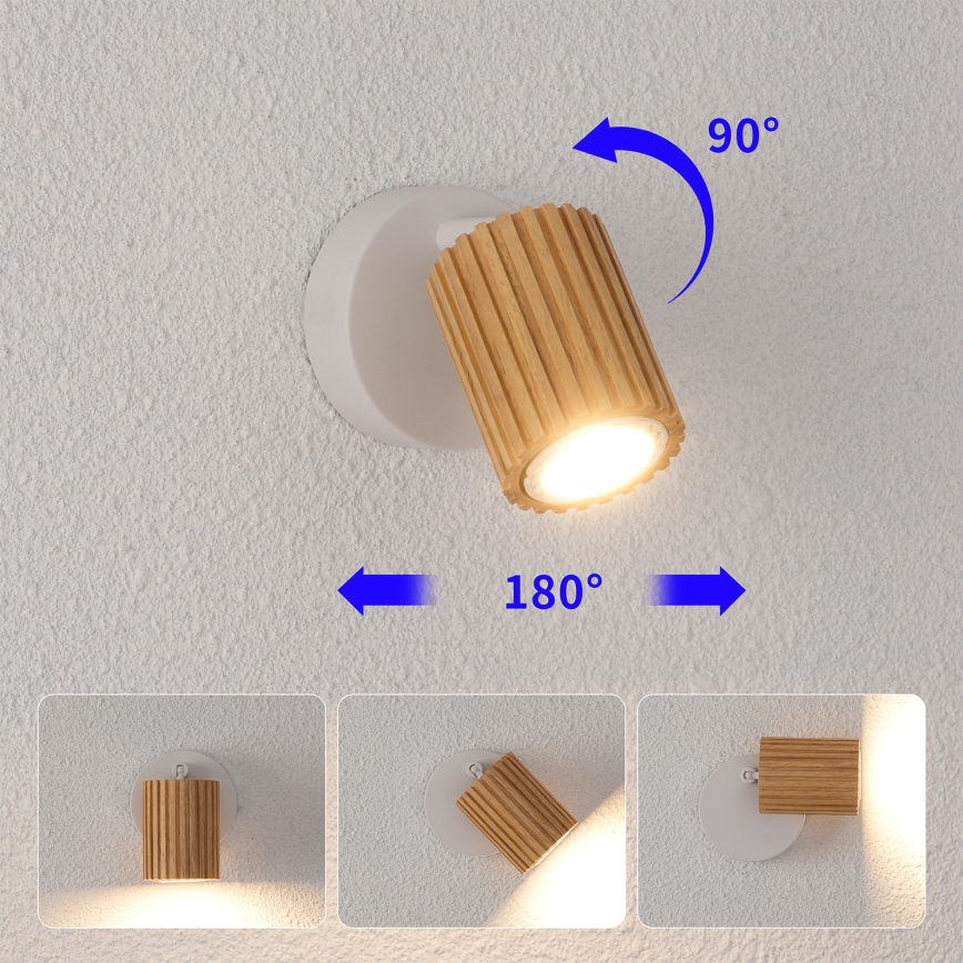 BRILAGI - Aplique de pared orientable MODERN WOOD 1xGU10/8W/230V madera/blanco