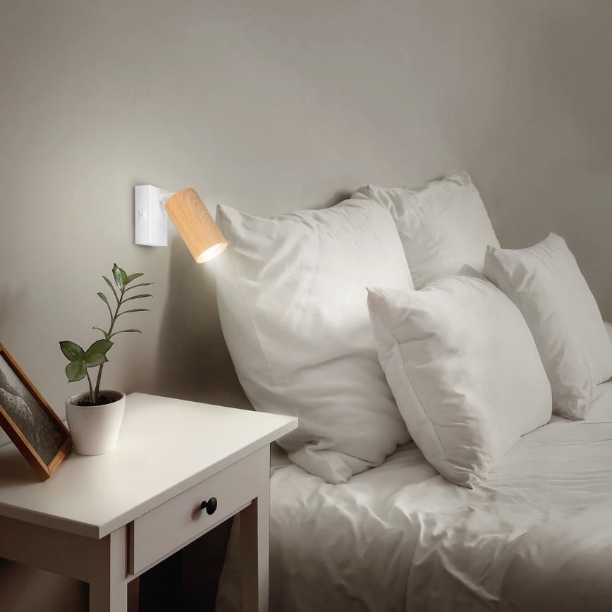BRILAGI - Aplique de pared orientable con interruptor SELE 1xGU10/30W/230V blanco/acabado roble