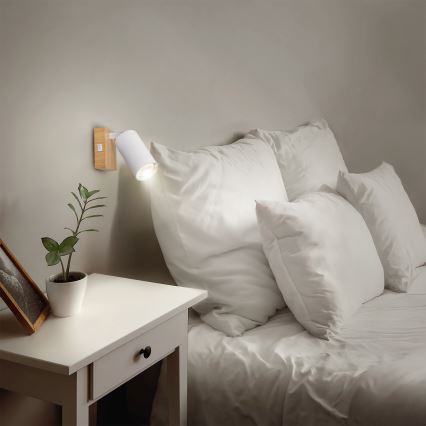 Brilagi - Aplique de pared orientable SELE 1xGU10/30W/230V blanco/acabado roble