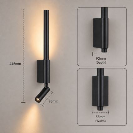 BRILAGI - Aplique de pared spot VIXON LED/3W/230V + LED/5W negro CRI 90