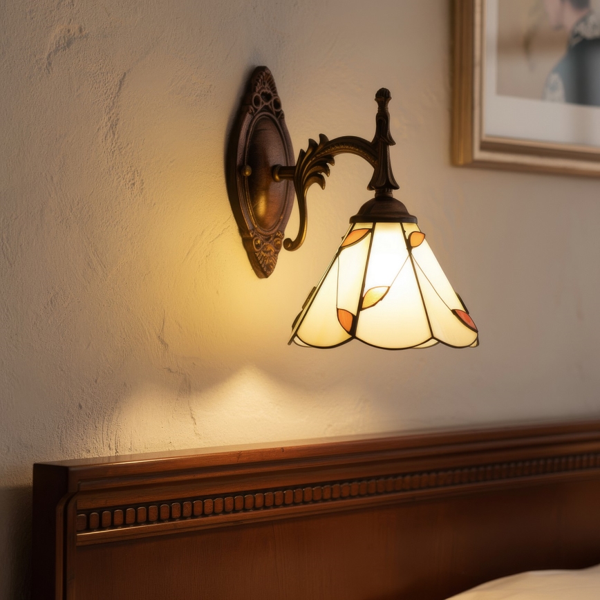 Brilagi - Aplique de pared Tiffany con vitral FOLIA 1xE14/40W/230V