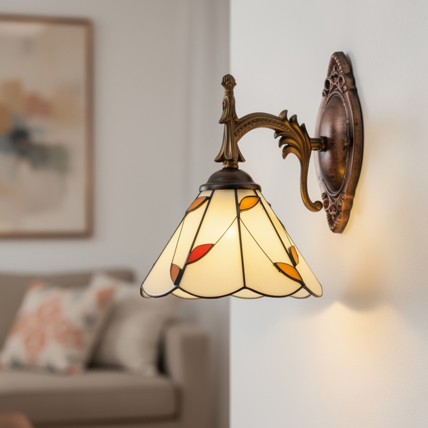 Brilagi - Aplique de pared Tiffany con vitral FOLIA 1xE14/40W/230V