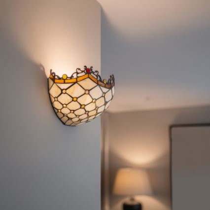 Brilagi - Aplique de pared Tiffany de vidriera MARFIL 1xE14/40W/230V