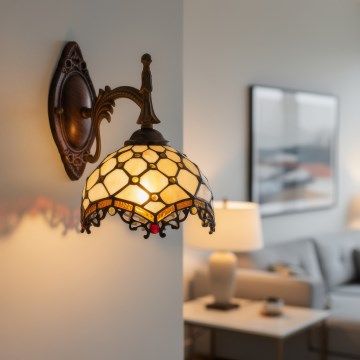Brilagi - Aplique de pared Tiffany de vitral Marfil 1xE14/40W/230V