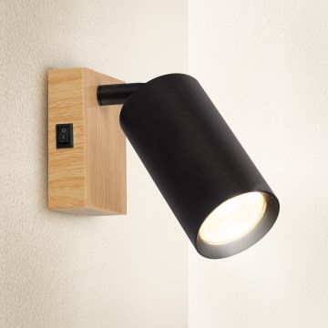 Brilagi - Aplique de pared tipo foco con interruptor SELE 1xGU10/30W/230V negro / acabado roble
