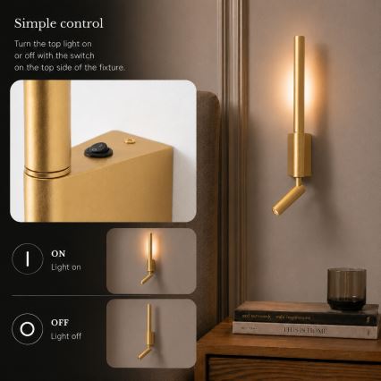 BRILAGI - Aplique de pared tipo foco LED VIXON LED/3W/230V + LED/5W dorado CRI 90