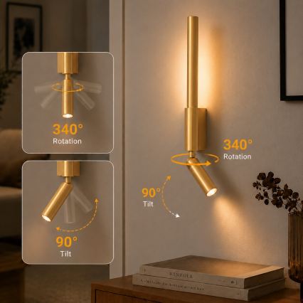 BRILAGI - Aplique de pared tipo foco LED VIXON LED/3W/230V + LED/5W dorado CRI 90