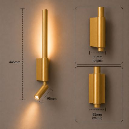 BRILAGI - Aplique de pared tipo foco LED VIXON LED/3W/230V + LED/5W dorado CRI 90