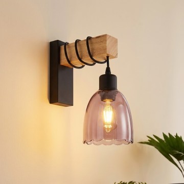 BRILAGI - Aplique de pared WOOD GLASS 1xE27/60W/230V pino/negro/beige ahumado