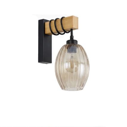 BRILAGI - Aplique de pared WOOD GLASS 1xE27/60W/230V pino/negro/beige ahumado