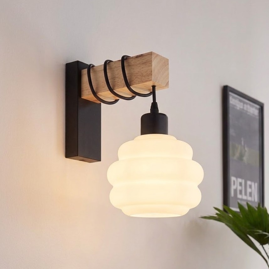 BRILAGI - Aplique de pared WOOD GLASS 1xE27/60W/230V pino/negro/blanco