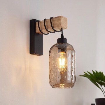 BRILAGI - Aplique de pared WOOD GLASS 1xE27/60W/230V pino/negro/marrón ahumado