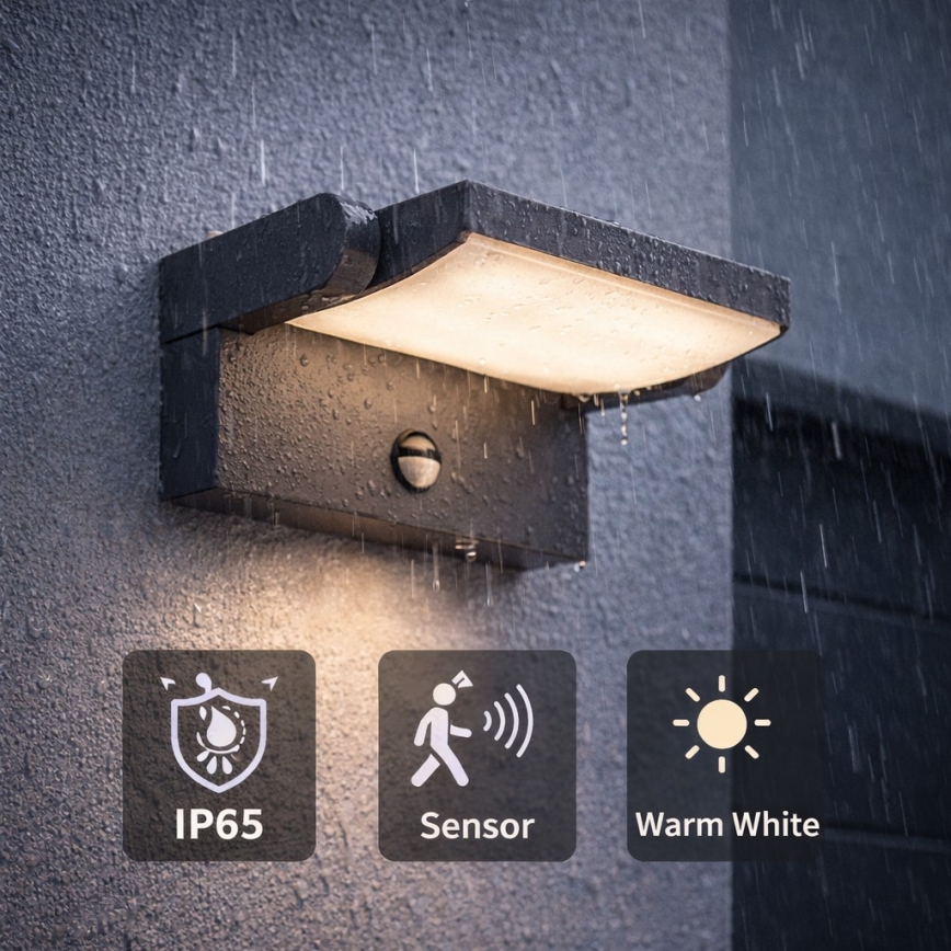 Brilagi - Aplique LED de exterior con sensor ANKLE LED/18W/230V 3000K IP65 antracita
