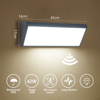 Brilagi - Aplique LED exterior con sensor TRIANGLE LED/42W/230V 45 cm antracita IP65