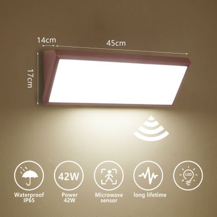 Brilagi - Aplique de pared exterior LED con sensor TRIANGLE LED/42W/230V 45 cm marrón IP65