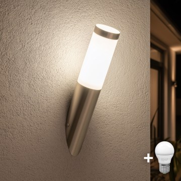 BRILAGI - Aplique LED de pared exterior ELIA 1xE27/7W/230V 4000K IP44 cromo mate