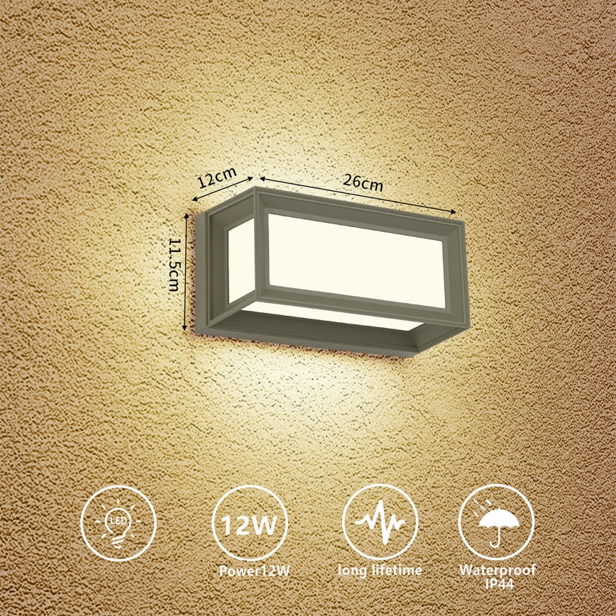 Brilagi - Aplique LED de pared exterior PARKER/12W/230V, gris, IP44